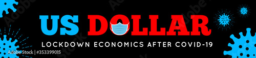 US dollar in a medical mask in the fight against coronavirus, covid-19, sars-cov-2. US economic crisis. Vector illustration on a dark background.