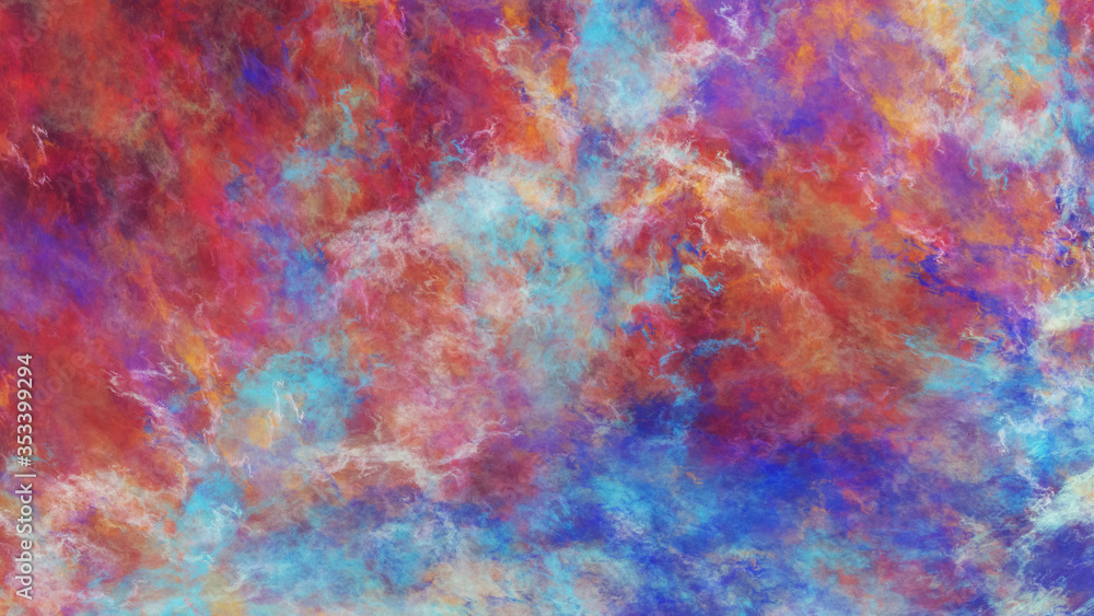Abstract blue and red fantastic clouds. Colorful fractal background. Digital art. 3d rendering.