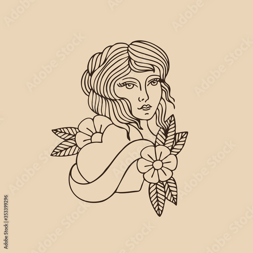 girl illustration traditional tattoo flash