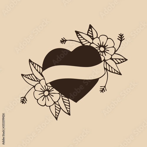 heart illustration traditional tattoo flash