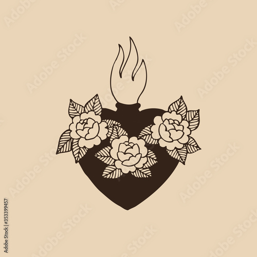 sacred heart illustration traditional tattoo flash