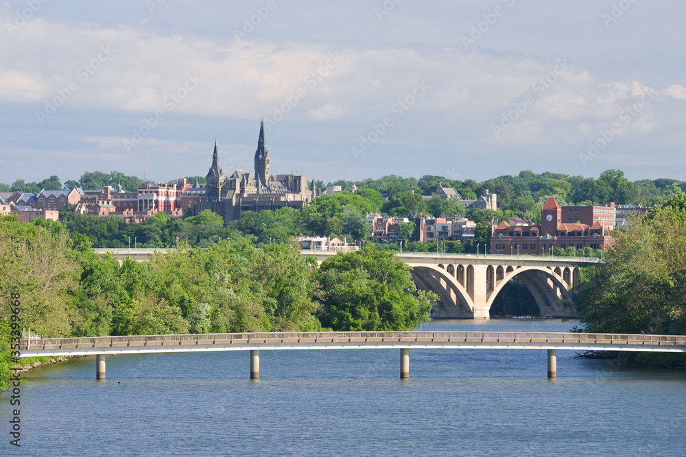 Georgetown and Key Bridge over Potomac River - Washington D.C. United States
