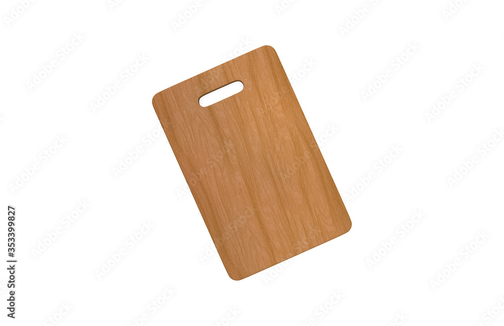 Wooden cutting board on isolated white background, 3d illustration Wooden cutting board on isolated white background, 3d illustration