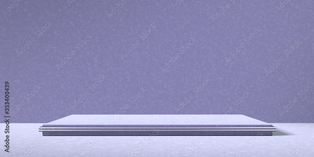 Espositore vuoto lilla su fondo lilla con bordi in vetro, podio o piedistallo per esposizione prodotti, base con sfondo vuoto, Rendering 3D, visione frontale Espositore vuoto lilla su fondo lilla con bordi in vetro, podio o piedistallo per esposizione prodotti, base con sfondo vuoto, Rendering 3D, visione frontale