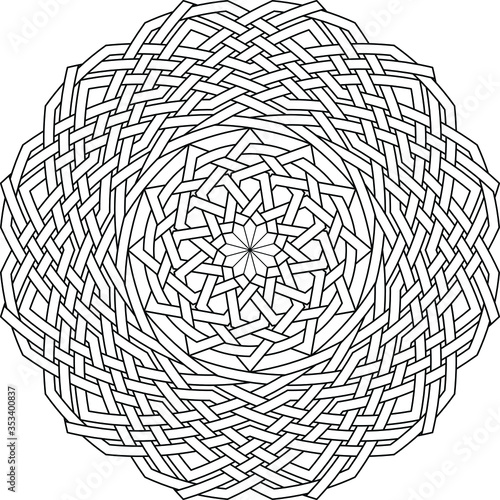 Dodecagram with mandala ornament clock pattern circular dodecagon geometry background vector coloring book
 photo