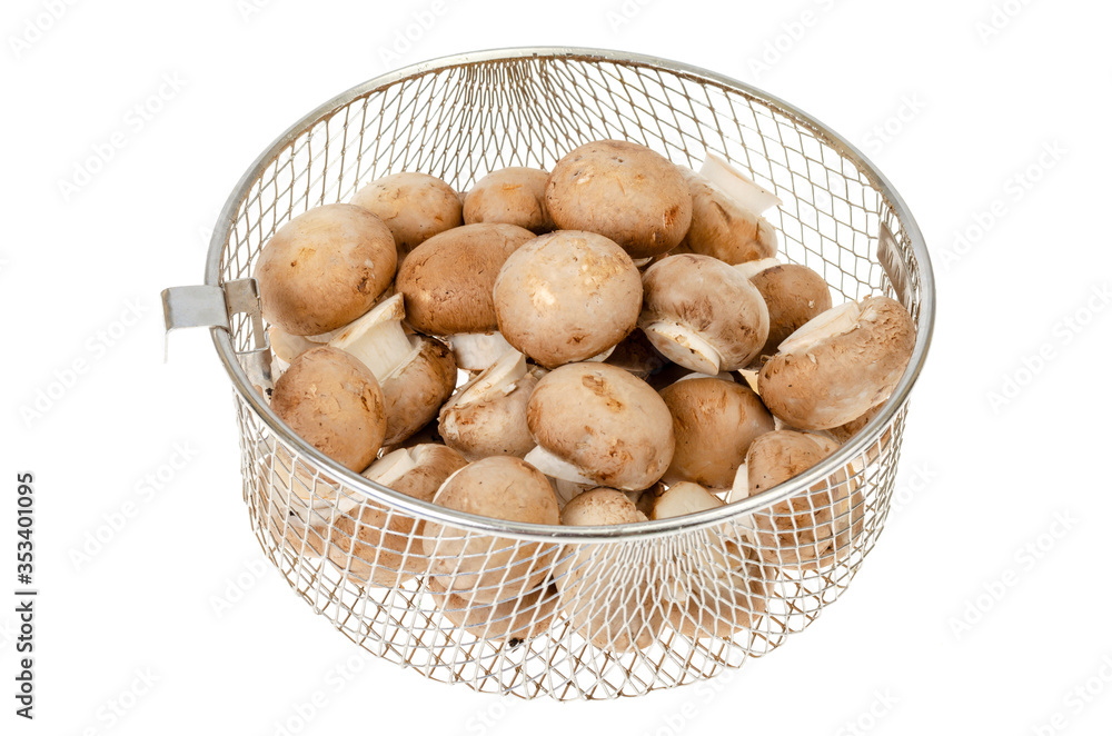 Pile of brown royal champignons on white background Pile of brown royal champignons on white background