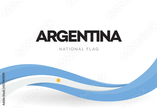 Argentinian waving flag banner. Argentina patriotic blue and white ribbon poster. The Argentine Republic distinctive symbol. Independence day declaration anniversary leaflet. National public holiday. photo