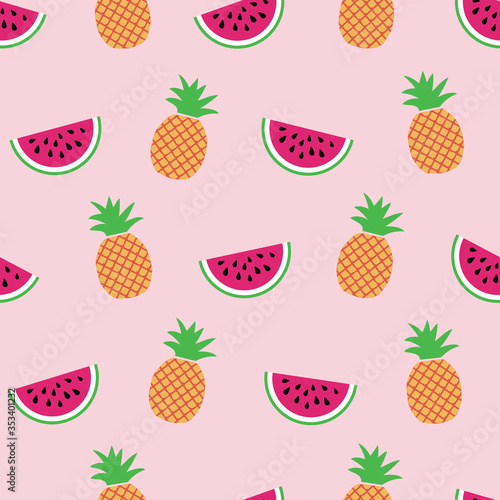 Exotic tropical watermelon and pineapple. Vector repeat pattern. Great for apparel  home decor  backgrounds  wallpaper.