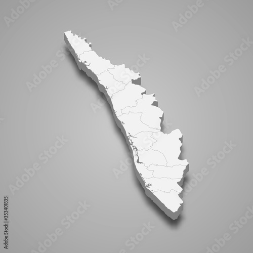 Kerala 3d map state of India Template for your design photo