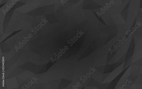 Black abstract background. Lowpoly backdrop. Gloomy crumpled paper. 3D illustration