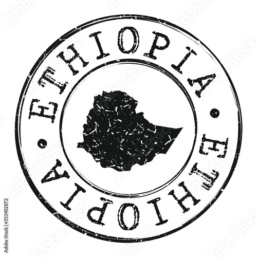 Ethiopia Silhouette Postal Passport Stamp Round Vector Icon.