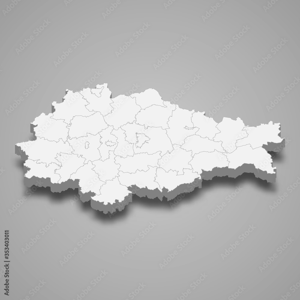 Kursk Oblast 3d map region of Russia Template for your design