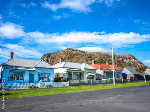 Old residential houses/weatherboard homes near 'the Nut' --a volcanic plug in Stanely, Tasmania Australia. photo