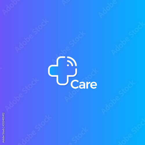 Medical cross logo. Modern healthcare system vector emblem. Distance doctor check up app icon. Isolated clinic, hospital and ambulance symbol.