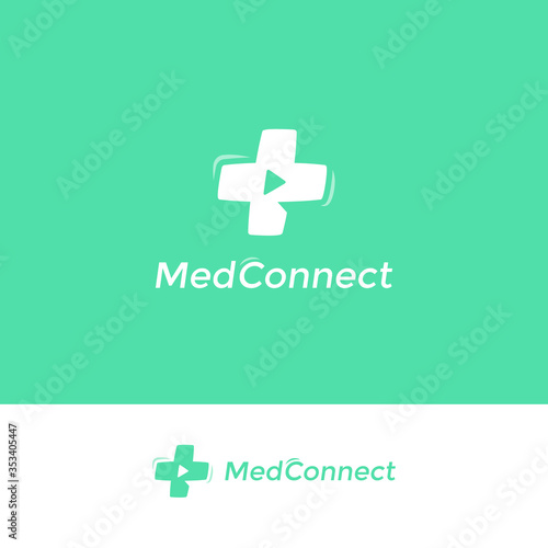 Medical cross logo. Distance doctor consultation service emblem. Modern online healthcare app icon. Distant therapist check up. Isolated telemedicine symbol. Web clinic, hospital vector illustration.