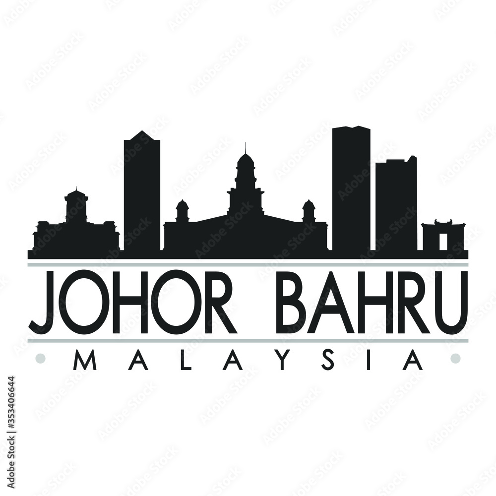Johor Bahru Skyline Silhouette Design City Vector Art Famous Buildings.