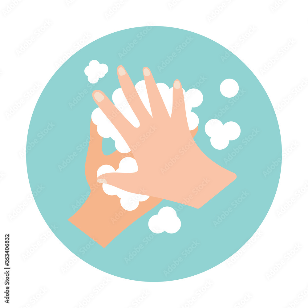 Obraz premium Washing hands with bubble soap. Vector illustration.