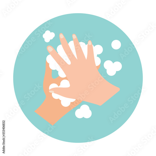 Washing hands with bubble soap. Vector illustration.