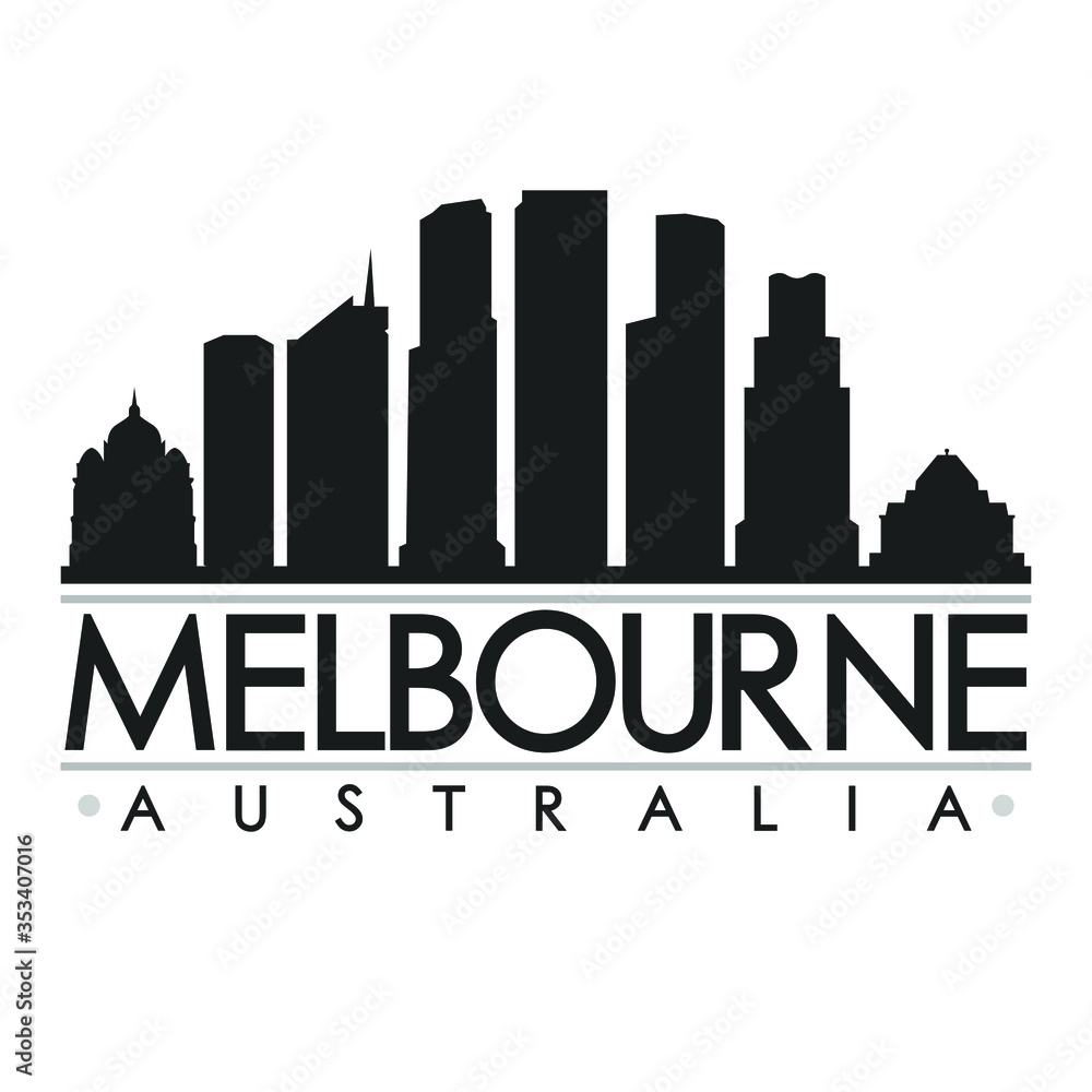 Melbourne Skyline Silhouette Design City Vector Art.