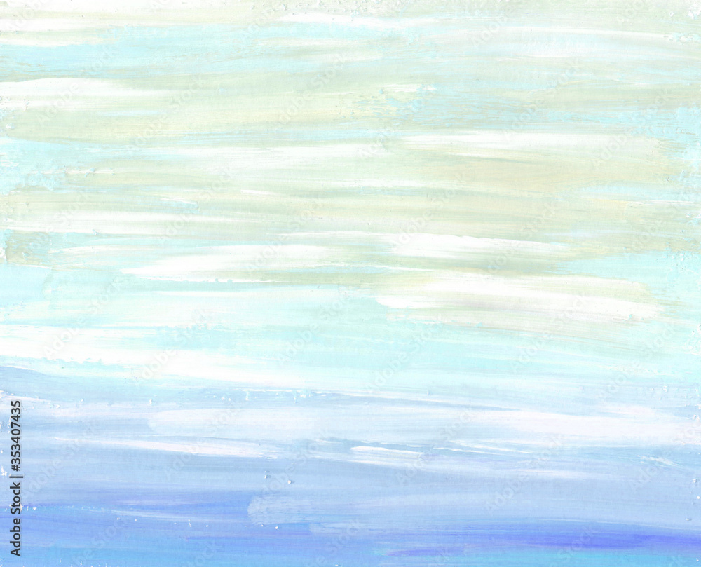 Hand drawn gouache blue, white and green background Hand drawn gouache blue, white and green background