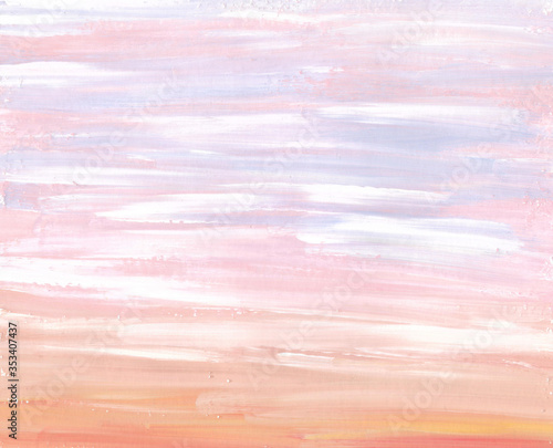 Hand drawn gouache pink sunset sky background