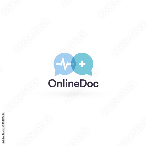 Telemedicine logo concept, remote healthcare, online doctor icon. Web doc consultation service, speech chat medical cross with pulse and medical cross. Digital medicine innovation vector illustration.