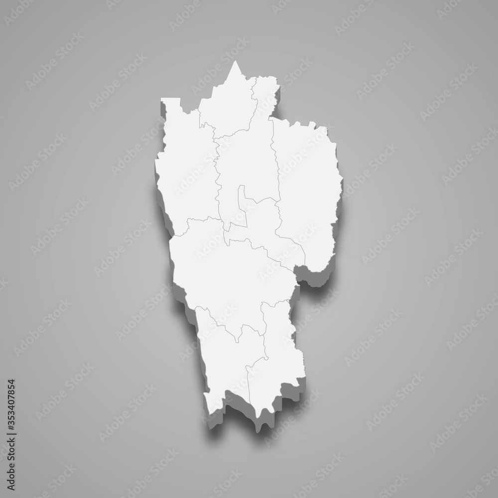 Mizoram 3d map state of India Template for your design