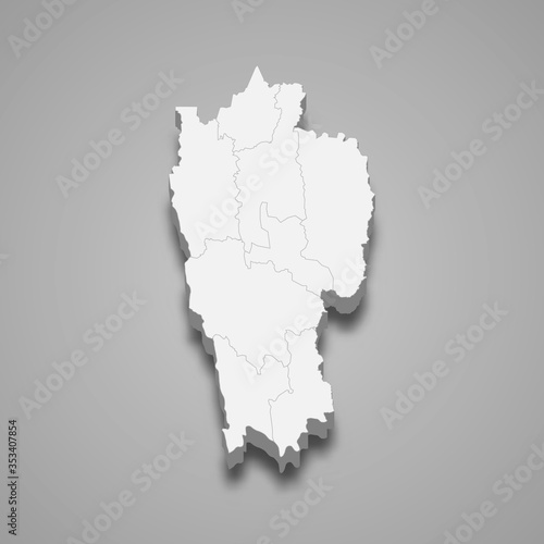 Mizoram 3d map state of India Template for your design