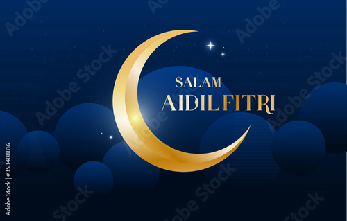 hari raya crescent greetings design template with malay words that mean 'blessed aidilfitri'