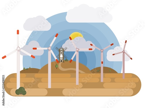 wind power and mill on the horizon. flat stale new