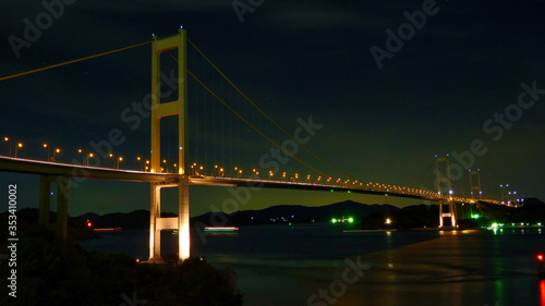 橋, 建築, 夜, しまなみ海道, ランドマーク, 空, 青, 海, ライトアップ © Kazuhiro.Kimura
