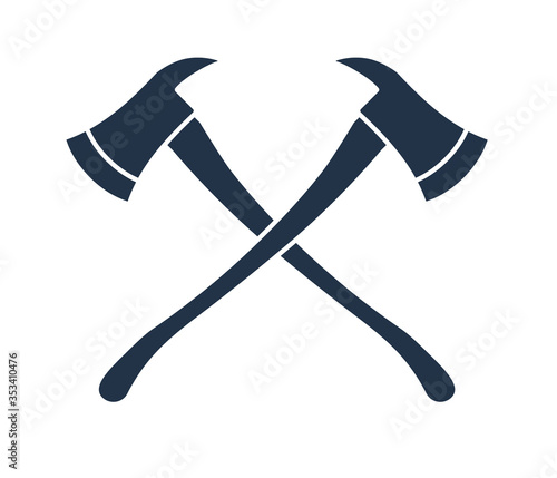 Crossed firefighter axe silhouette icon. Clipart image isolated on white background