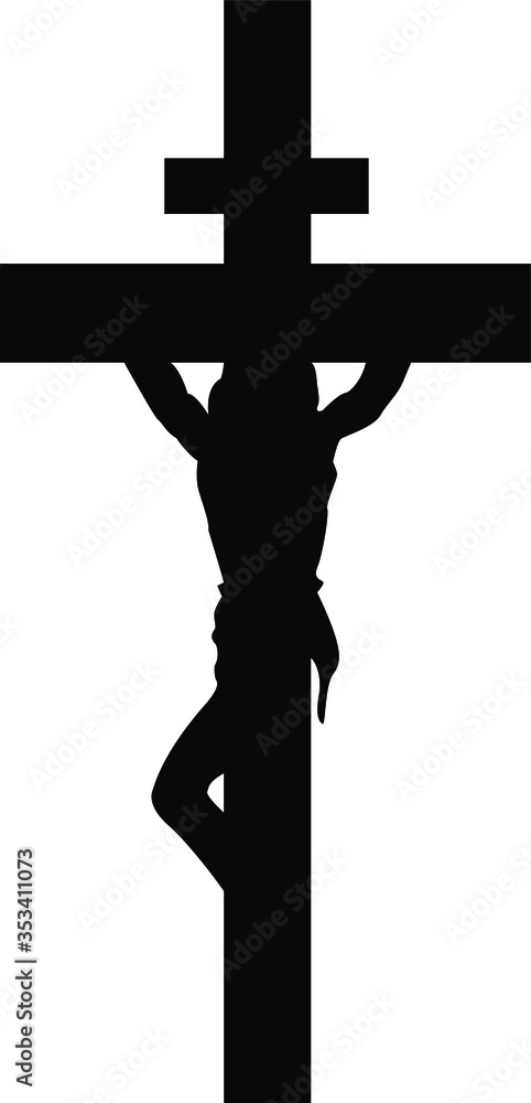 Crucifixion of Jesus silhouette. Jesus on cross silhouette vector ...