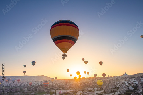 great tourist attraction of Cappadocia - balloon flight. Goreme, Cappadocia, Turkey