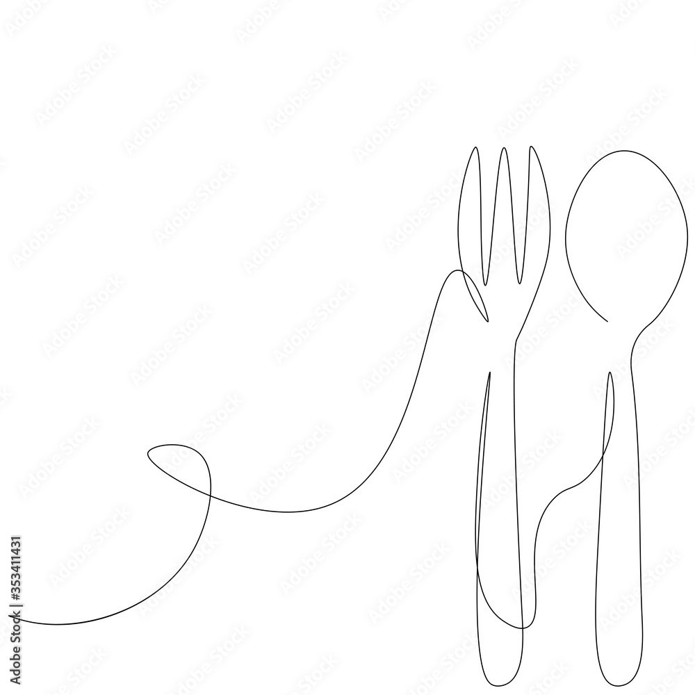 Restaurant background with fork and spoon line drawing, vector illustration Restaurant background with fork and spoon line drawing, vector illustration