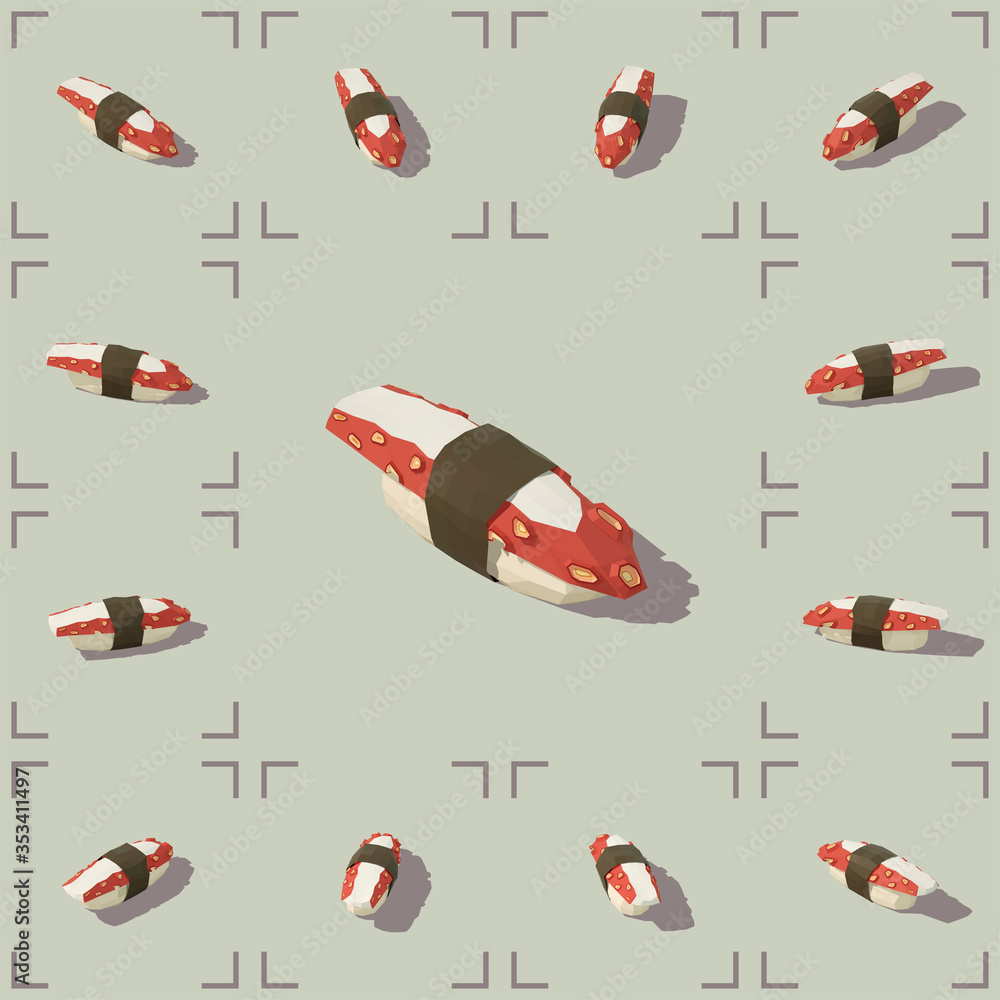 Vector isometric nigiri with octopus in low poly style. Vector isometric nigiri with octopus in low poly style.