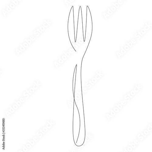 Fork line drawing on white background, vector illustration