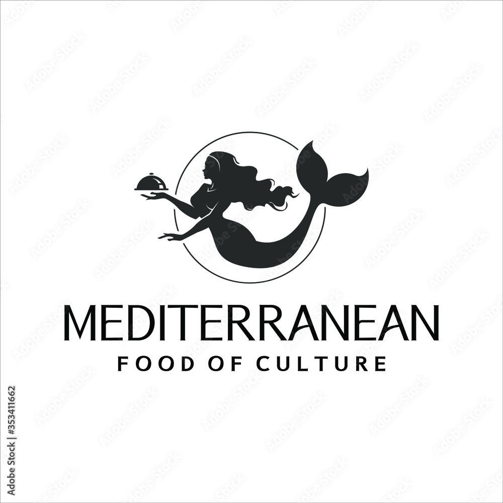 mermaid logo holding meal dish food badge icon industry design template inspiration mermaid logo holding meal dish food badge icon industry design template inspiration