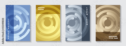 Promotional booklet title pages layouts. Digital flyer circles goemetry vector backgrounds. Aim 