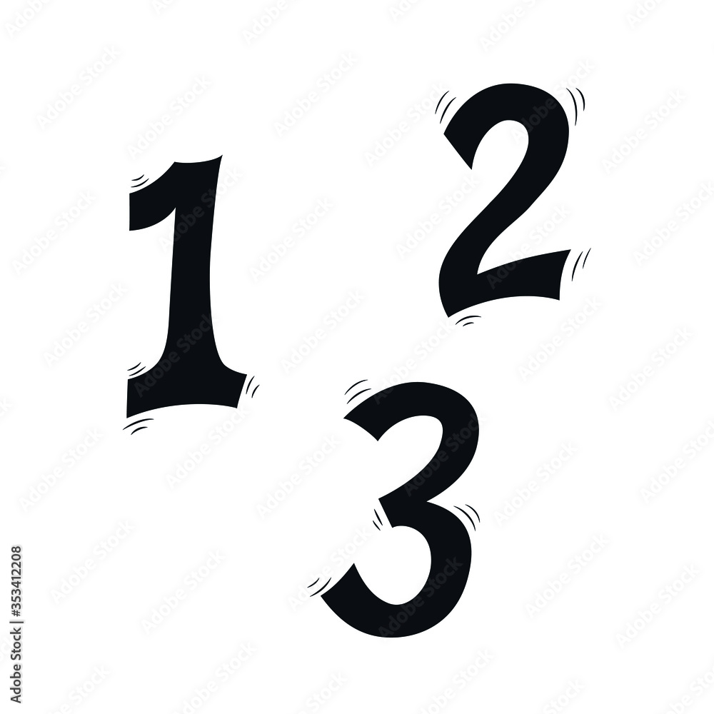1, 2, 3 numbers hand drawn vector illustration. Top places. 1, 2, 3 numbers hand drawn vector illustration. Top places.