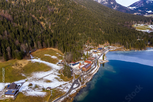 Aerial view, Hintersee with Mühlsturzhorn and Reiteralpe, Berchtesgadener Land, Ramsau, Upper Bavaria, Bavaria, Germany photo