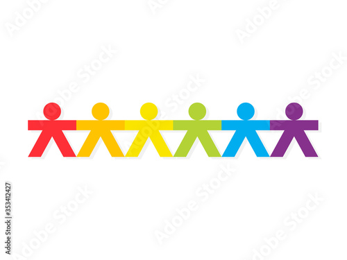 Rainbow paper doll chain. Clipart image isolated on white background