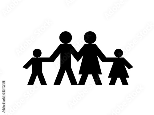 Family paper doll chain silhouette. Clipart image isolated on white background