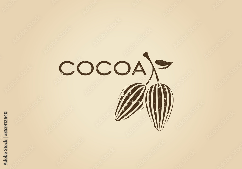 Whole cocoa pods, fruit tree logo. Cocoa nibs and beans retro logotype. Raw, roasted, grated cocoa icon. Chocolate,desserts ingredient vector illustration. Isolated natural vegetarian superfood. Whole cocoa pods, fruit tree logo. Cocoa nibs and beans retro logotype. Raw, roasted, grated cocoa icon. Chocolate,desserts ingredient vector illustration. Isolated natural vegetarian superfood.