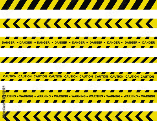 Caution and danger tapes. Warning tape. Black and yellow line striped. Vector illustration © MstNasima