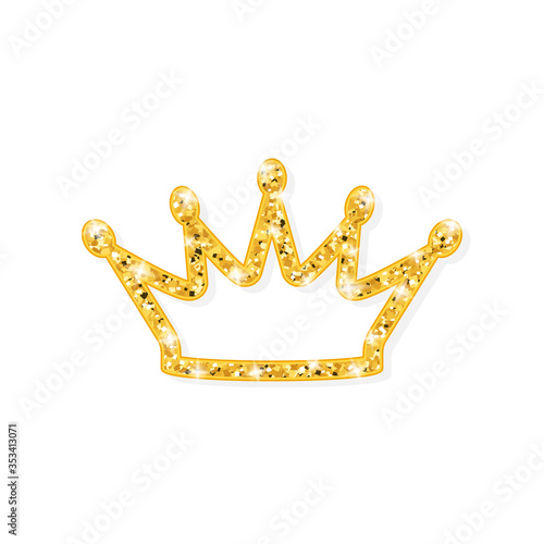5 point crown golden glitter icon. Clipart image isolated on white background