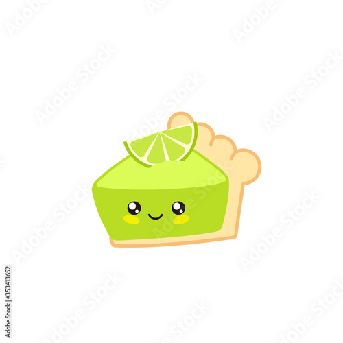Cute kawaii key lime pie icon. Clipart image isolated on white background