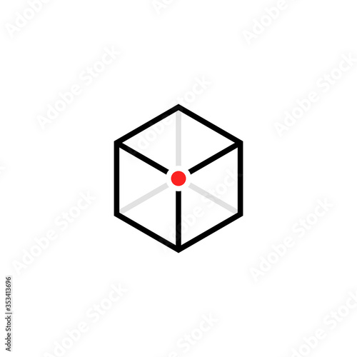 black cube logo with red point