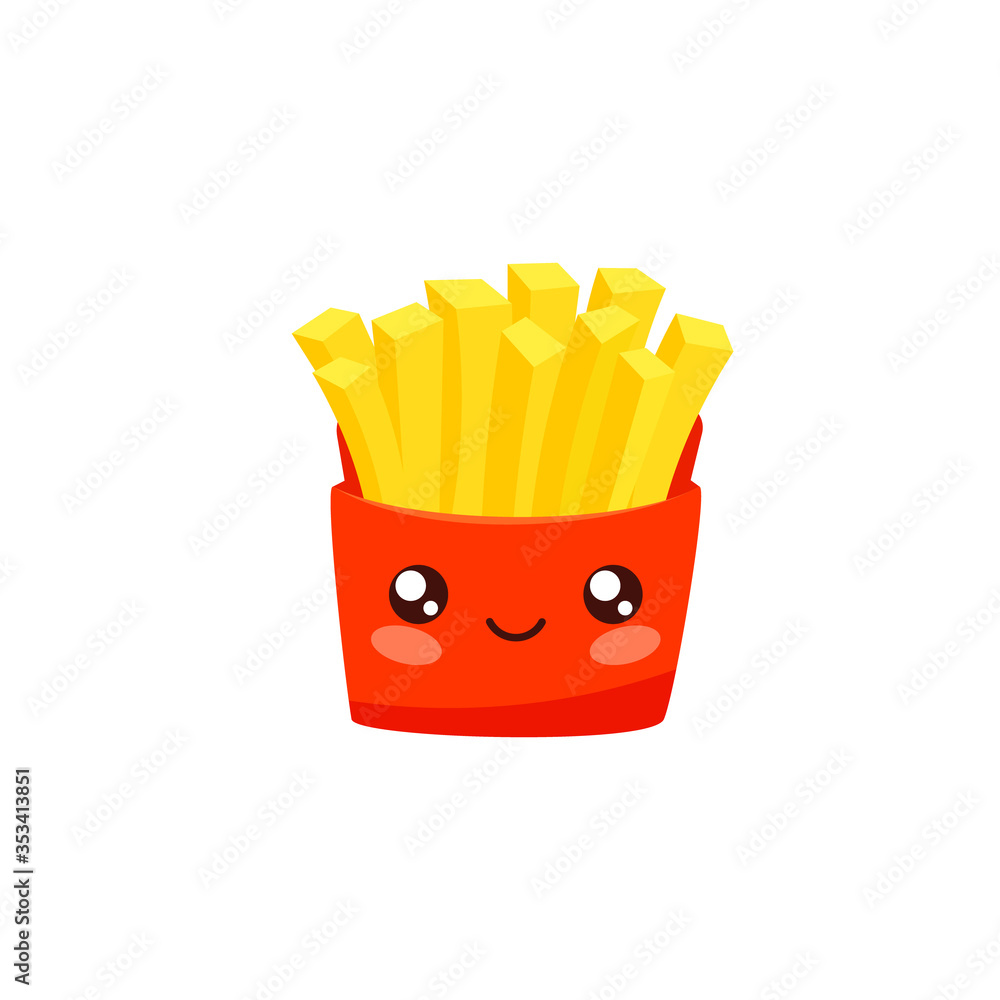 Cute kawaii fries icon. Clipart image isolated on white background ...
