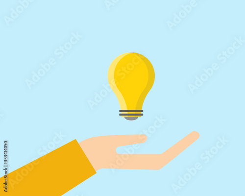 Successful or education concept: Bright idea in hand, There are hand and yellow bulb in cartoon vector style for your design.